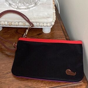 Dooney & Bourke black, red and purple nylon clutch, wristlet, zipper pouch